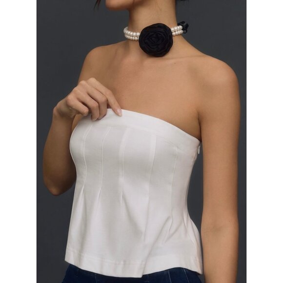 Maeve By Anthropologie Womens The Fontana Flared Tube Top Size L White - Picture 3 of 6